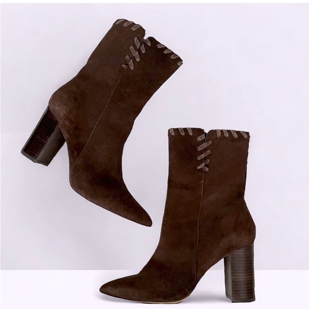Something Navy Dark Brown Suede Heeled Boots